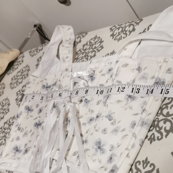 Floral Lace-Up Corset Top - White and blue - Picture 5 of 8